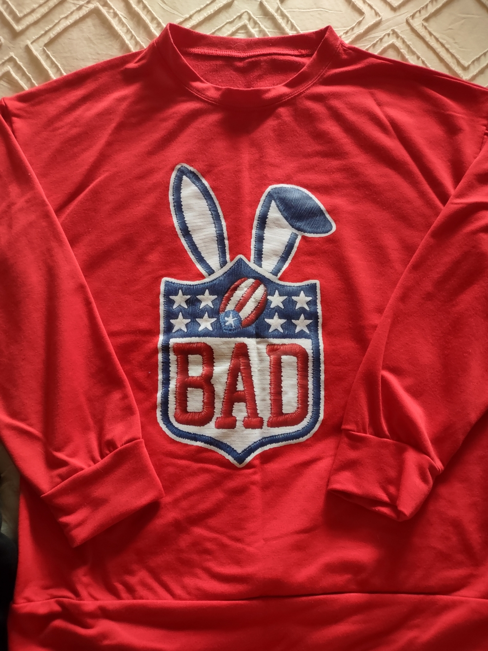 Red 'BAD' Patch Pullover Sweatshirt